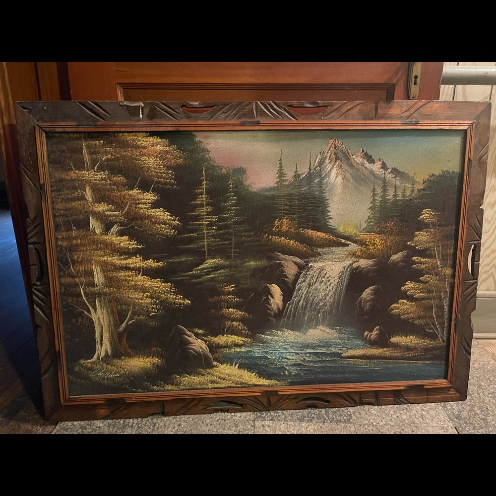 Black Velvet Painting Hand Carved Frame Mexico